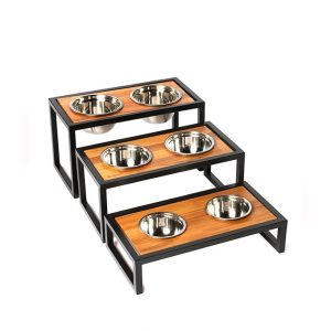 Comedouro Elevado de Metalon e Pinus com Potes de Inox Inclusos