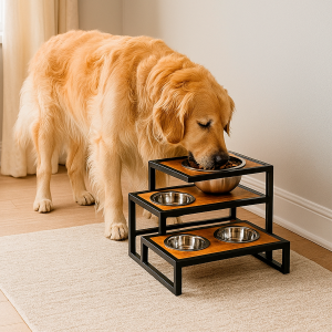 Comedouro Elevado de Metalon e Pinus com Potes de Inox Inclusos